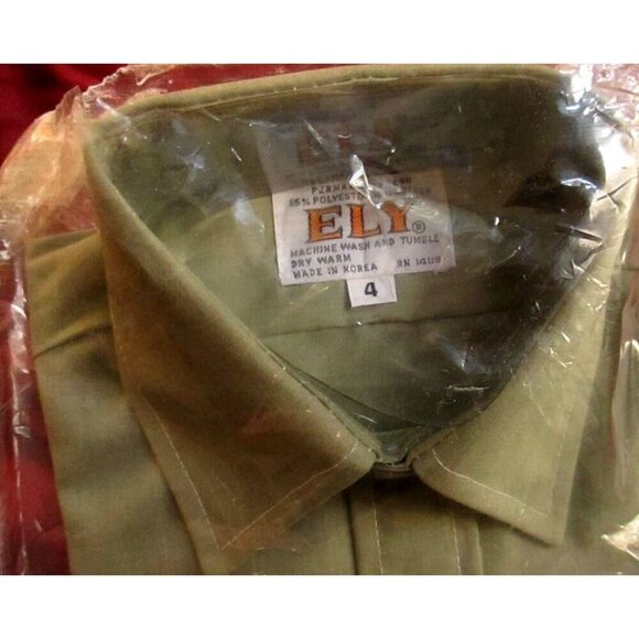 BOYS 4T Vintage 1970's Shirt ELY AVOCADO GREEN LS THIN HIPPY SHIRT USA NEW - Picture 5 of 6